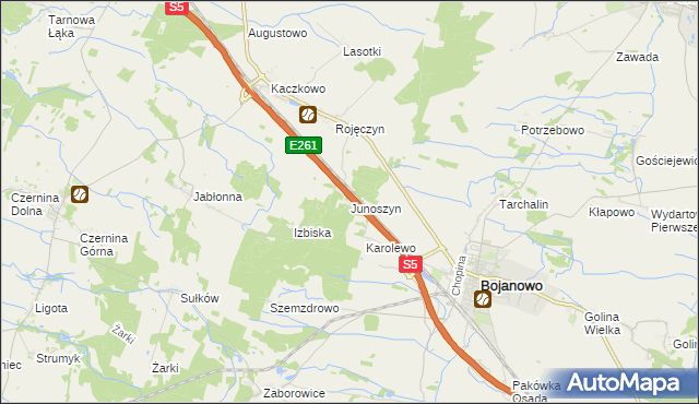 mapa Junoszyn gmina Rydzyna, Junoszyn gmina Rydzyna na mapie Targeo