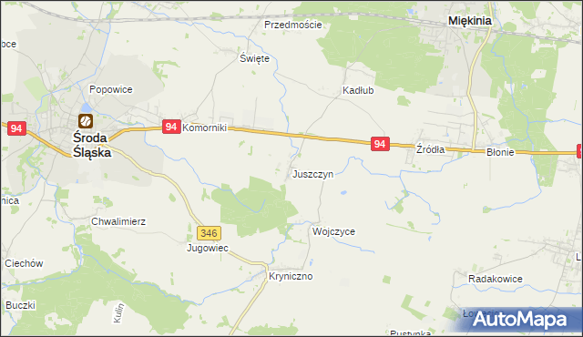 mapa Juszczyn gmina Środa Śląska, Juszczyn gmina Środa Śląska na mapie Targeo