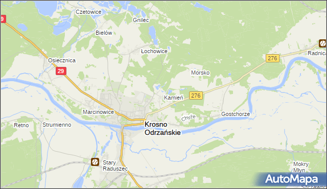 mapa Kamień gmina Krosno Odrzańskie, Kamień gmina Krosno Odrzańskie na mapie Targeo