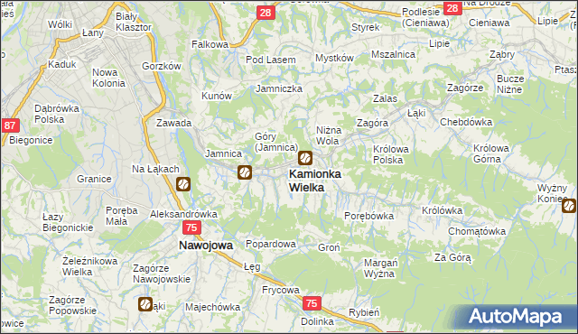mapa Kamionka Wielka, Kamionka Wielka na mapie Targeo