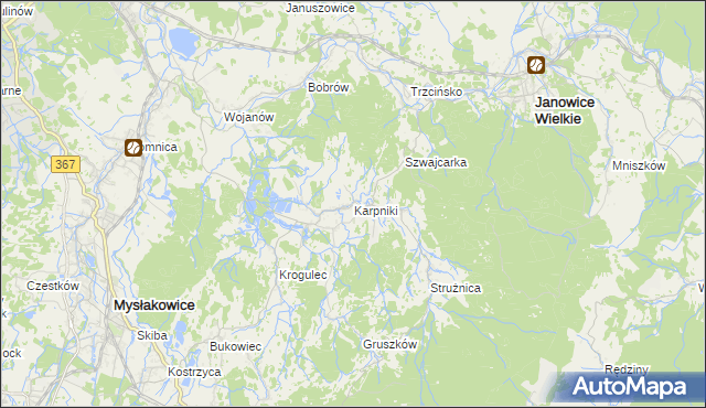 mapa Karpniki gmina Mysłakowice, Karpniki gmina Mysłakowice na mapie Targeo