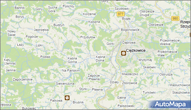 mapa Kąśna Dolna, Kąśna Dolna na mapie Targeo