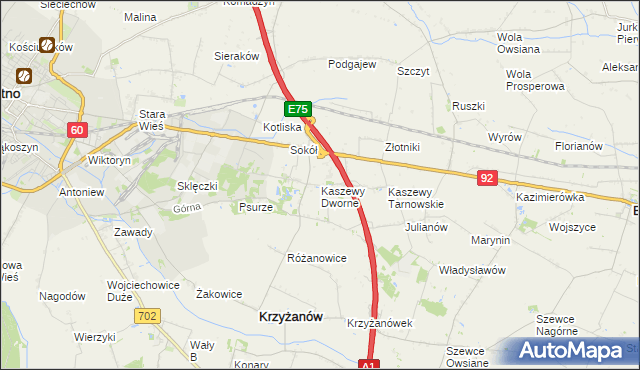 mapa Kaszewy Dworne, Kaszewy Dworne na mapie Targeo