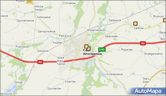 mapa Kąty Wrocławskie, Kąty Wrocławskie na mapie Targeo