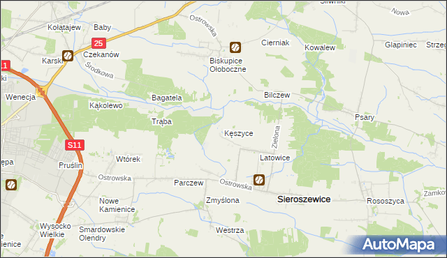 mapa Kęszyce gmina Sieroszewice, Kęszyce gmina Sieroszewice na mapie Targeo