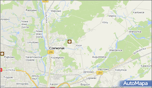 mapa Kicin gmina Czerwonak, Kicin gmina Czerwonak na mapie Targeo