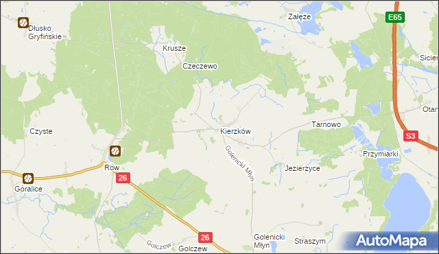 mapa Kierzków gmina Myślibórz, Kierzków gmina Myślibórz na mapie Targeo
