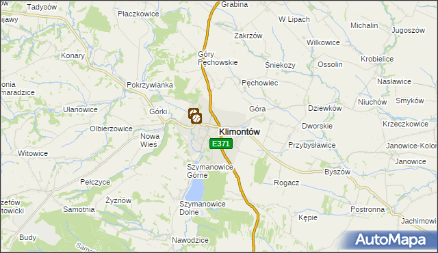 mapa Klimontów powiat sandomierski, Klimontów powiat sandomierski na mapie Targeo