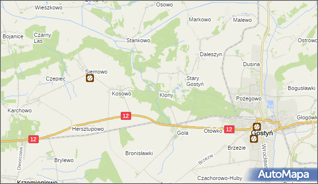 mapa Klony gmina Gostyń, Klony gmina Gostyń na mapie Targeo