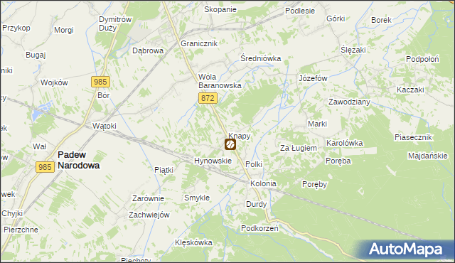 mapa Knapy gmina Baranów Sandomierski, Knapy gmina Baranów Sandomierski na mapie Targeo