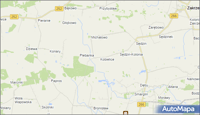 mapa Kobielice gmina Zakrzewo, Kobielice gmina Zakrzewo na mapie Targeo