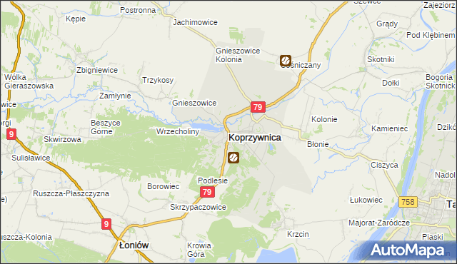 mapa Koprzywnica powiat sandomierski, Koprzywnica powiat sandomierski na mapie Targeo