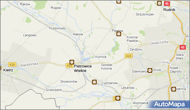 mapa Kornice, Kornice na mapie Targeo