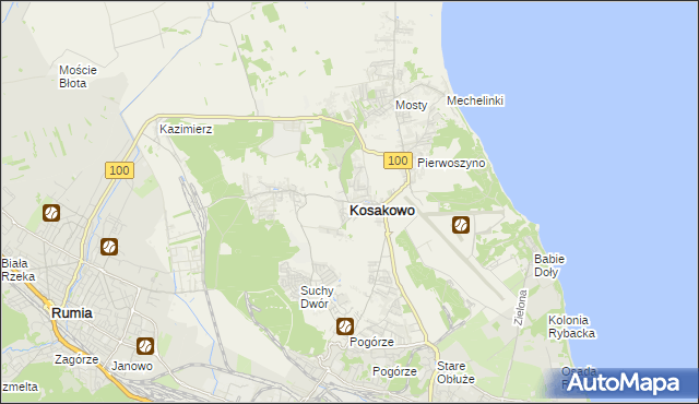 mapa Kosakowo powiat pucki, Kosakowo powiat pucki na mapie Targeo