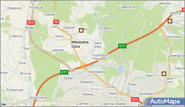 mapa Kostomłoty Pierwsze, Kostomłoty Pierwsze na mapie Targeo