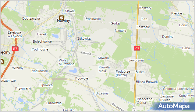 mapa Kowala gmina Sitkówka-Nowiny, Kowala gmina Sitkówka-Nowiny na mapie Targeo
