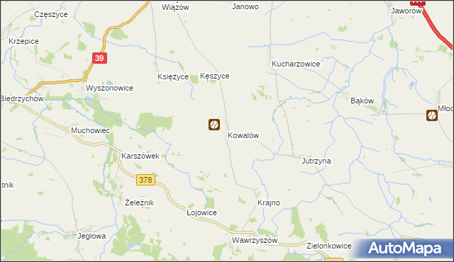 mapa Kowalów gmina Wiązów, Kowalów gmina Wiązów na mapie Targeo