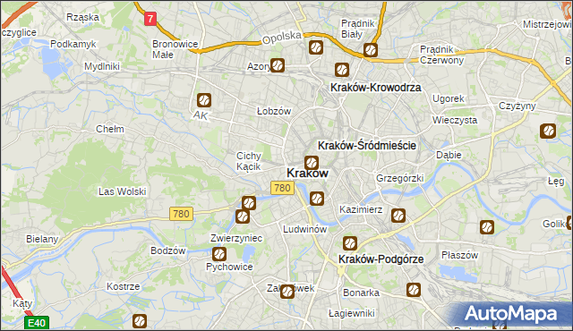 mapa Krakowa, Kraków na mapie Targeo