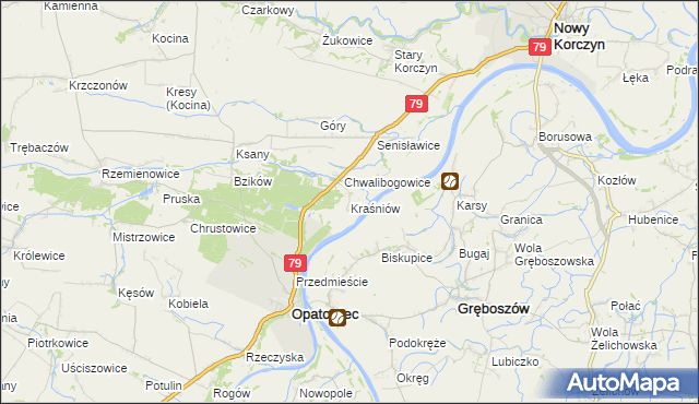 mapa Kraśniów, Kraśniów na mapie Targeo