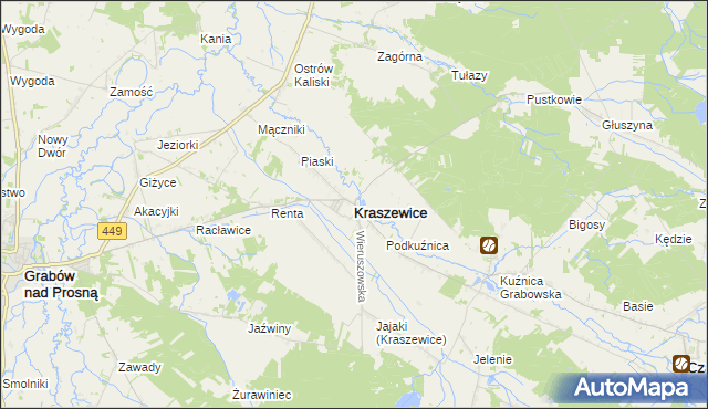 mapa Kraszewice powiat ostrzeszowski, Kraszewice powiat ostrzeszowski na mapie Targeo