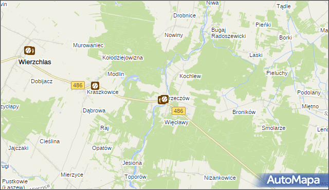 mapa Krzeczów gmina Wierzchlas, Krzeczów gmina Wierzchlas na mapie Targeo