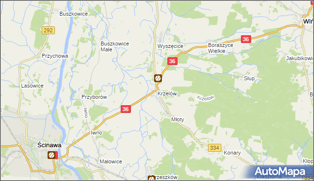 mapa Krzelów gmina Wińsko, Krzelów gmina Wińsko na mapie Targeo