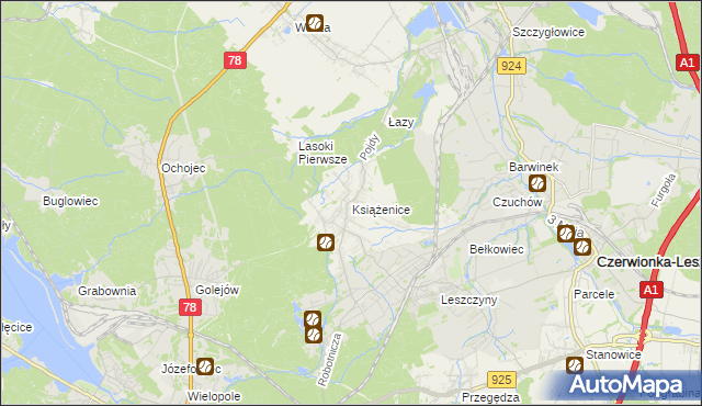 mapa Książenice gmina Czerwionka-Leszczyny, Książenice gmina Czerwionka-Leszczyny na mapie Targeo