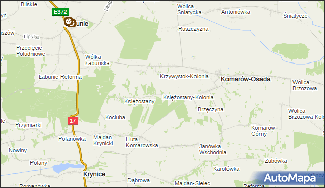 mapa Księżostany-Kolonia, Księżostany-Kolonia na mapie Targeo