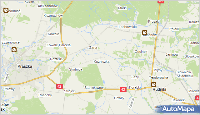 mapa Kuźnica gmina Rudniki, Kuźnica gmina Rudniki na mapie Targeo