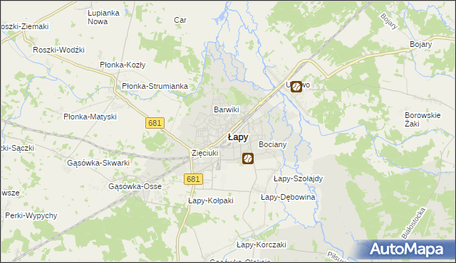 mapa Łapy, Łapy na mapie Targeo