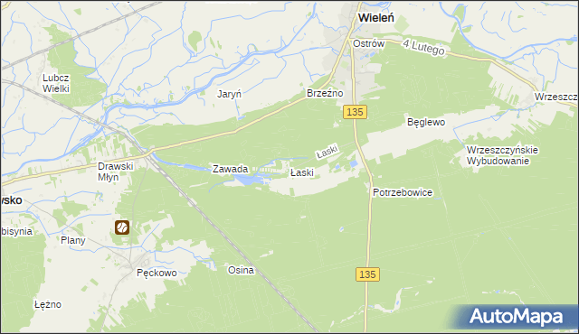 mapa Łaski gmina Wieleń, Łaski gmina Wieleń na mapie Targeo