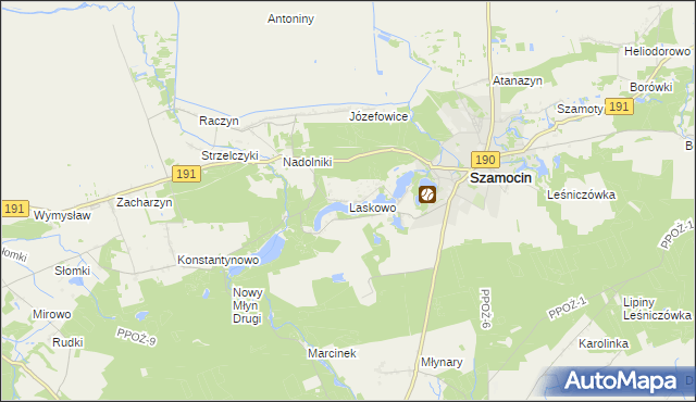mapa Laskowo gmina Szamocin, Laskowo gmina Szamocin na mapie Targeo