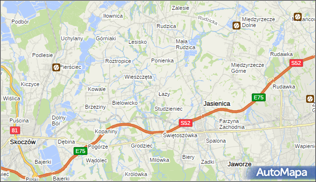 mapa Łazy gmina Jasienica, Łazy gmina Jasienica na mapie Targeo