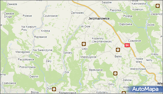 mapa Łazy gmina Jerzmanowice-Przeginia, Łazy gmina Jerzmanowice-Przeginia na mapie Targeo