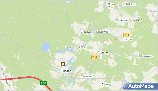 mapa Łazy gmina Tuplice, Łazy gmina Tuplice na mapie Targeo
