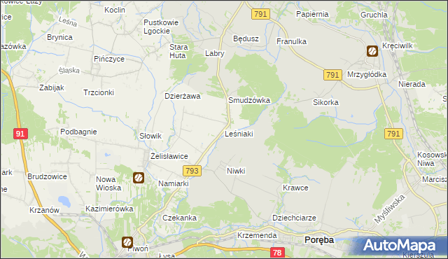 mapa Leśniaki gmina Siewierz, Leśniaki gmina Siewierz na mapie Targeo