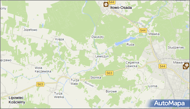 mapa Lewiczyn gmina Lipowiec Kościelny, Lewiczyn gmina Lipowiec Kościelny na mapie Targeo