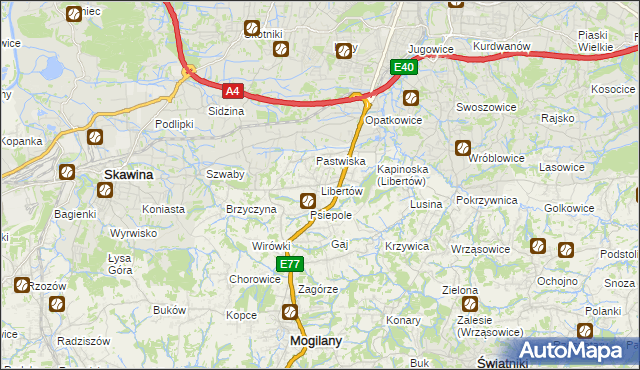 mapa Libertów gmina Mogilany, Libertów gmina Mogilany na mapie Targeo