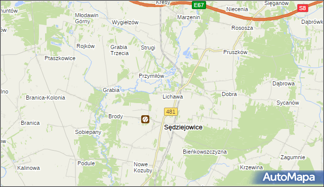 mapa Lichawa gmina Sędziejowice, Lichawa gmina Sędziejowice na mapie Targeo