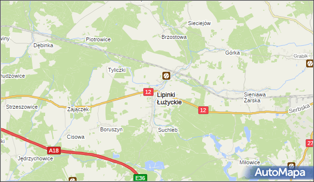 mapa Lipinki Łużyckie, Lipinki Łużyckie na mapie Targeo