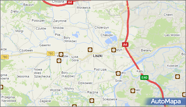 mapa Liszki powiat krakowski, Liszki powiat krakowski na mapie Targeo