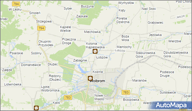 mapa Łobzów gmina Wolbrom, Łobzów gmina Wolbrom na mapie Targeo