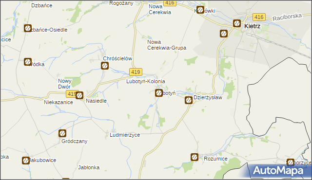 mapa Lubotyń gmina Kietrz, Lubotyń gmina Kietrz na mapie Targeo