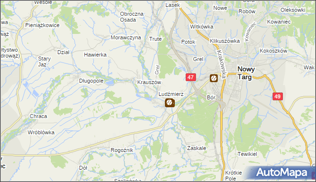 mapa Ludźmierz, Ludźmierz na mapie Targeo