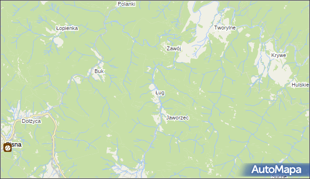 mapa Ług gmina Cisna, Ług gmina Cisna na mapie Targeo