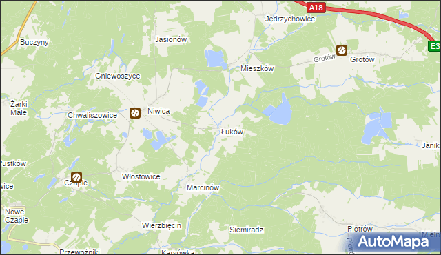 mapa Łuków gmina Trzebiel, Łuków gmina Trzebiel na mapie Targeo