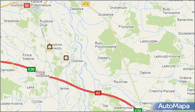 mapa Majdany gmina Dąbie, Majdany gmina Dąbie na mapie Targeo