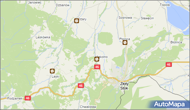 mapa Mąkolno gmina Złoty Stok, Mąkolno gmina Złoty Stok na mapie Targeo