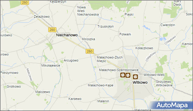 mapa Małachowo-Złych Miejsc, Małachowo-Złych Miejsc na mapie Targeo