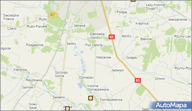 mapa Malcanów gmina Łuków, Malcanów gmina Łuków na mapie Targeo